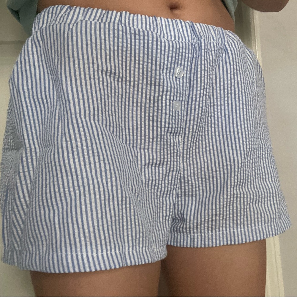 SHEIN Blue and White Striped High Waist Shorts